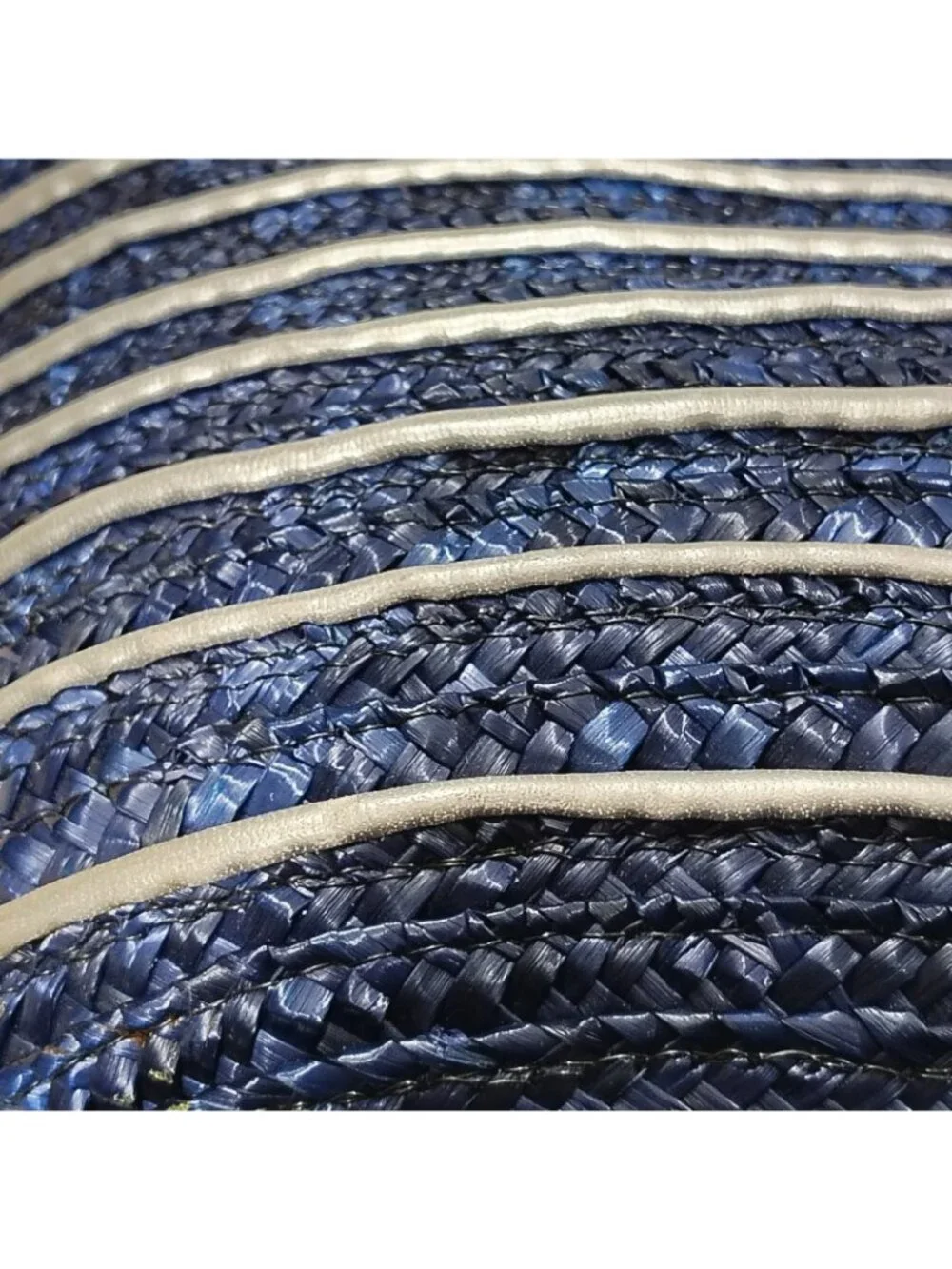 Worthington Straw Woven Shoulder Bag Purse Handbag Blue Silver Stripe Lined - Picture 9 of 16